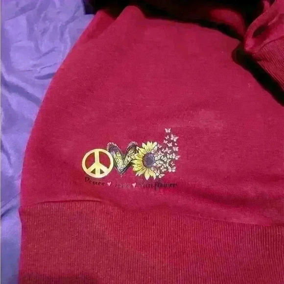 One of a kind custom burgundy  sunflower hoody size medium - Picture 3 of 3